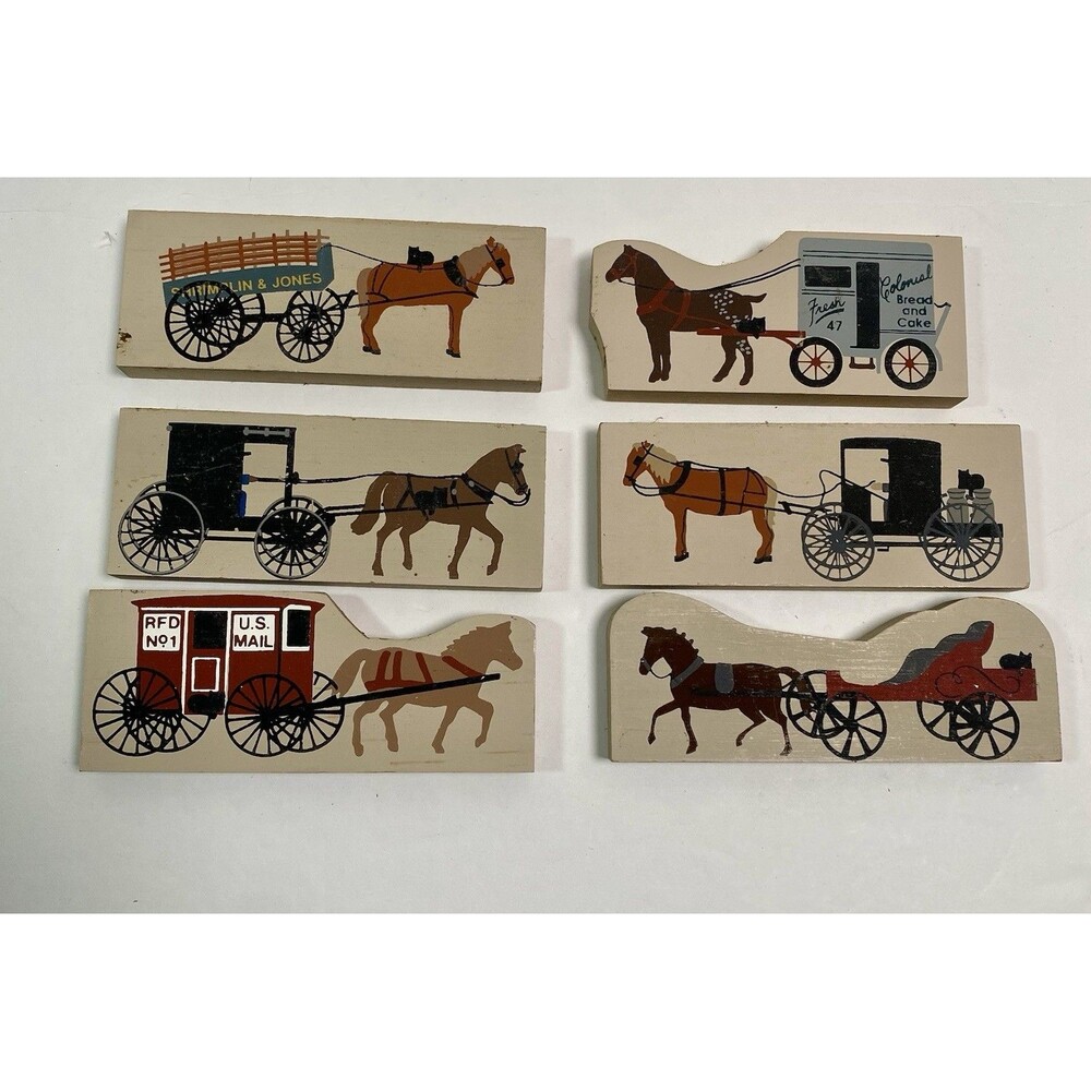 Cat’s Meow Horse Buggy Carriage 6 Pieces 1990s Handpainted Shelf Sitters